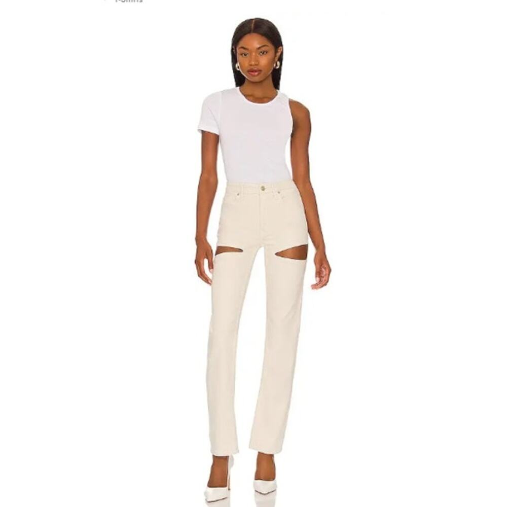 NEW! Good American Asymmetrical Open Back Tee in WHITE (3) - Picture 6 of 6